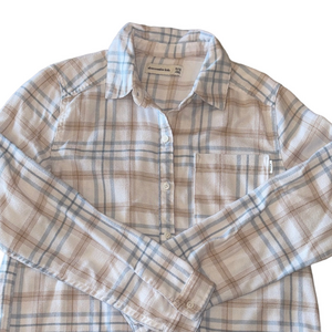 Abercrombie Kids 11/12 Cream Plaid Flannel Long Sleeve Shirt